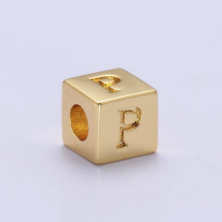 Aim Eternal - Wholesale Individual Charm/Pendant - Gold Initial Letter Alphabet 6.2mm Block Beads Charm Connector For Jewelry Making Component Supply A-A1145-A-A115715