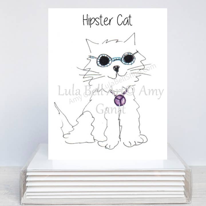 Cartes de correspondance en boîte Hipster Cat pour la vente par Lula Bell Cards and Gifts