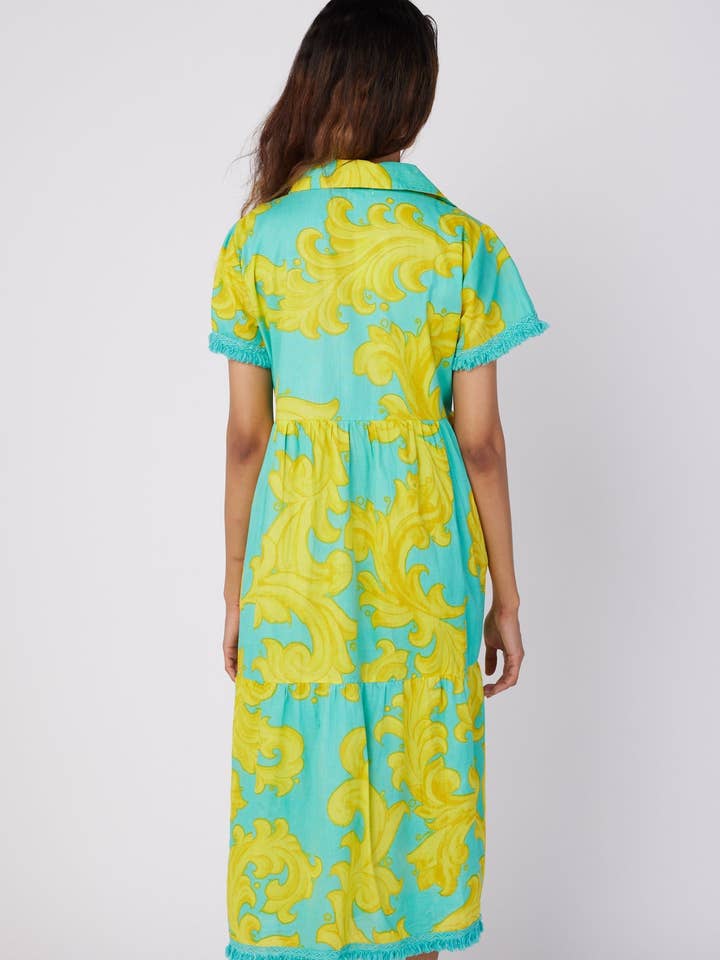ModaPosa - Wholesale Dress - Women's - Cadenza Midi Resort Spring Summer Dress Blue Gold Spring
