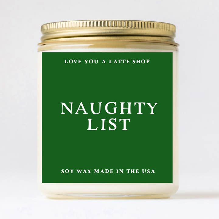 Vela de Jarra de Vidro de Natal Naughty List 2 TAMANHOS por atacado de Love You a Latte Shop
