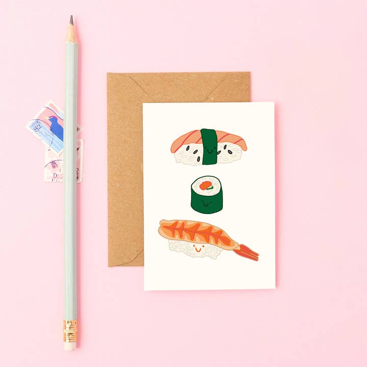 Mini Sushi Card | Cute Japanese Foodie Card | Small Gift for wholesale by You've Got Pen On Your Face
