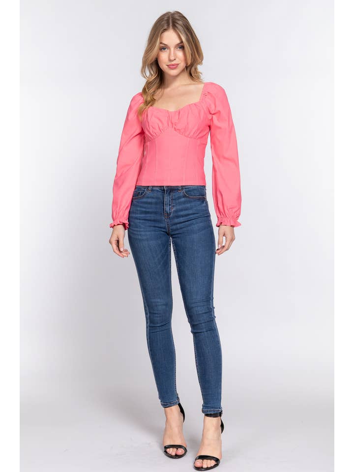 Active Basic | Active USA - Wholesale Blouse - Women's - Long Sleeve Sweetheart Neckline Stretch Bustier Top