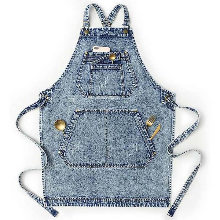 NINEXIS - Wholesale Apron - CWMM1825_Denim Wash Multi-Functional Apron For Home Work