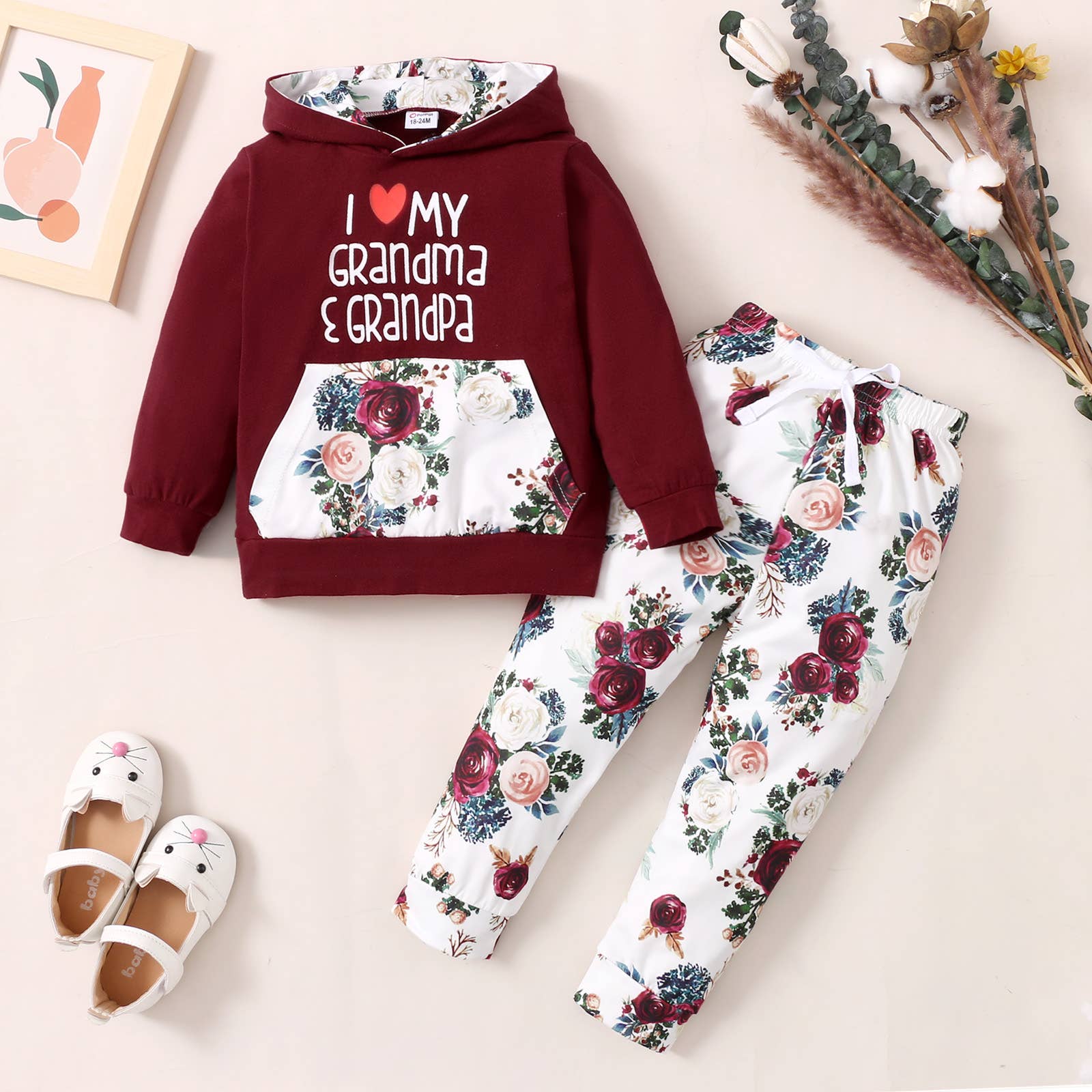 PatPat - Wholesale Top & Pant Set - Kids - Toddler Girl 2pc Letter Hoodie Sweatshirt and Pants0