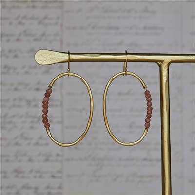 HomArt - Wholesale Dangle Earrings - Aurora Earring - Oval with Stones, Peach Moonstone1