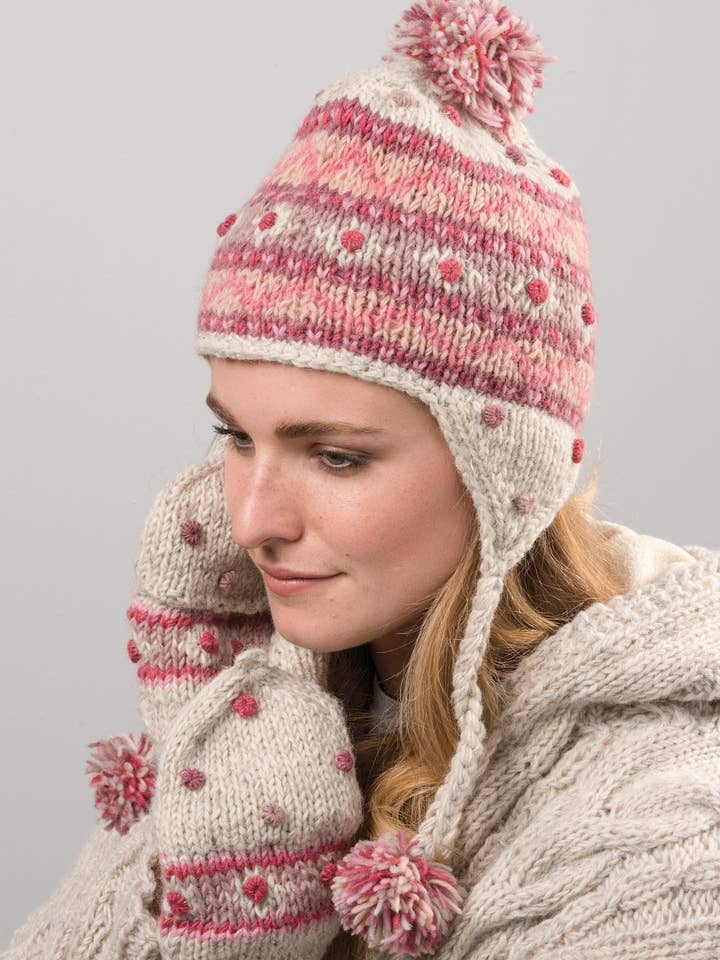 Bobble Knit Earflap Hat With Pom Pom for wholesale by Namaste