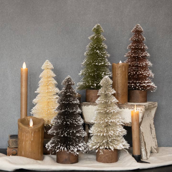 Ragon House - Wholesale Decorative Tabletop Object - SET/ 5 - 10.25" SNOWY NEUTRAL BOTTLEBRUSH TREES