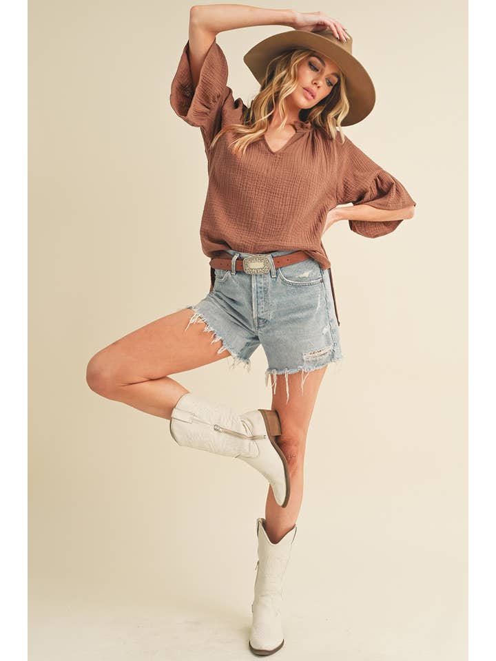 AEMI + CO - Wholesale Blouse - Women's - 8258DK Tes 3/4 Sleeve Ruffle Top48