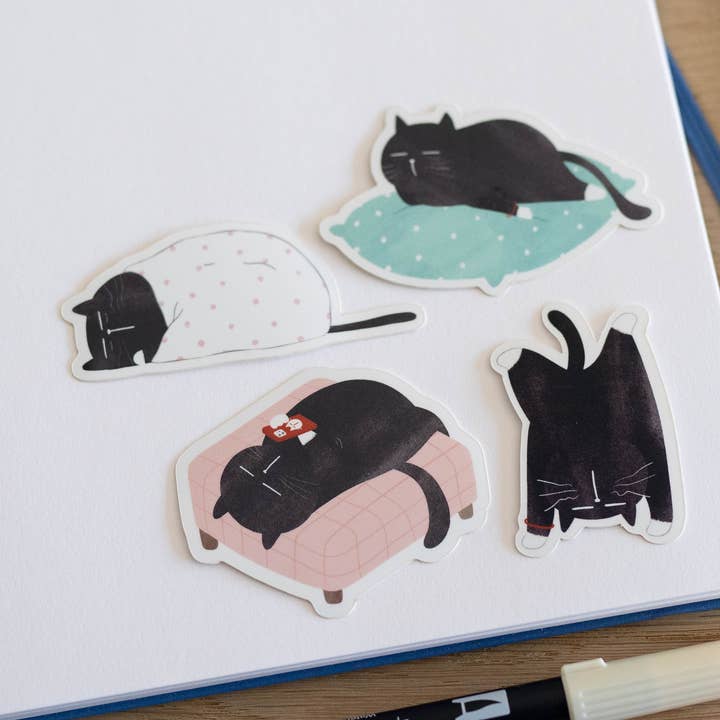 Moonaries illo - Wholesale Sticker - Funny black cat sticker pack, 4 pieces inside0