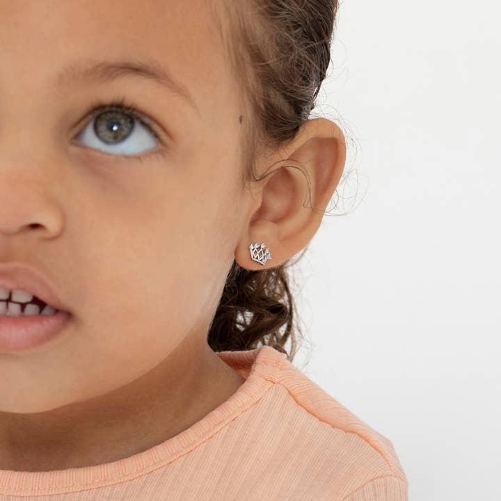 In Season Jewelry - Wholesale Earrings - Kids - 5 Point CZ Crown Baby / Toddler Earrings - Sterling Silver2