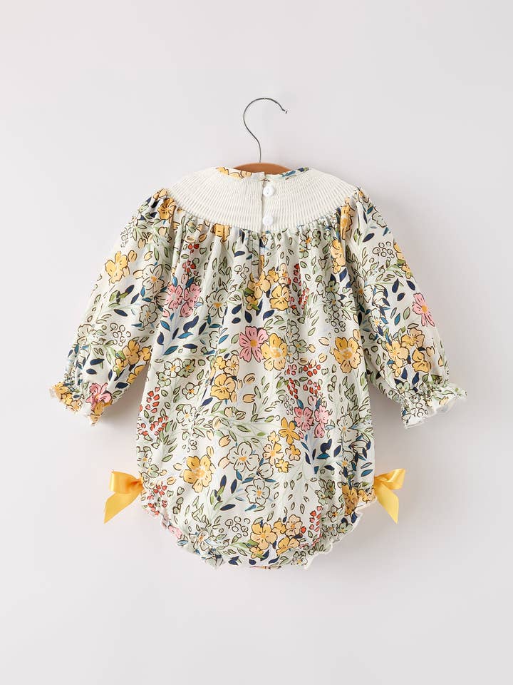 Rylee Faith Designs - Wholesale Bodysuit (Non-Footed) - Baby - Fall  Embroidery Smocking Bow Floral Leaf Baby Girls Romper6