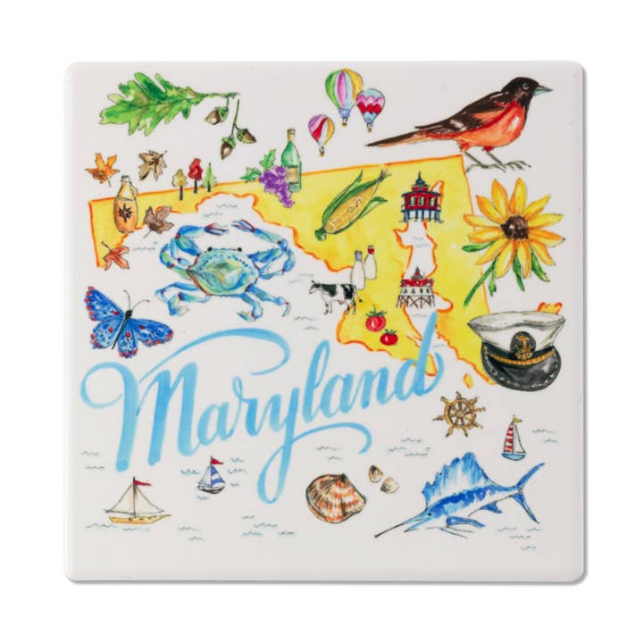 MD State Collection Ceramic Coaster Maryland Rosanne Beck for wholesale by Boston International