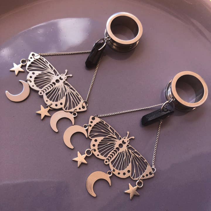 Dangle butterfly quartz tunnels for wholesale by Sweet Art Neck