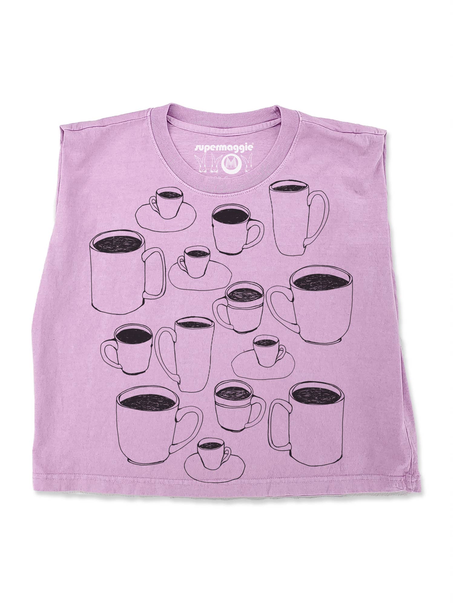 Supermaggie @ Faire - Wholesale T-shirt met print - Dames - Koffiekopjes Maisie Zware Muscle Tee2