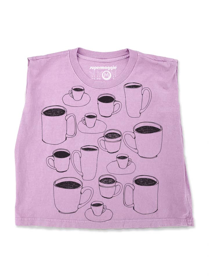 Supermaggie @ Faire - Wholesale T-shirt met print - Dames - Koffiekopjes Maisie Zware Muscle Tee2