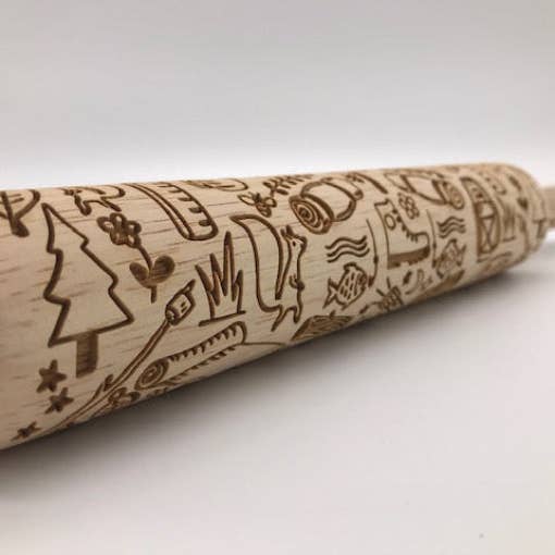 CampingTheme Embossed Rolling Pin - Cookies & Pottery for wholesale by Sweet Rolling Pins