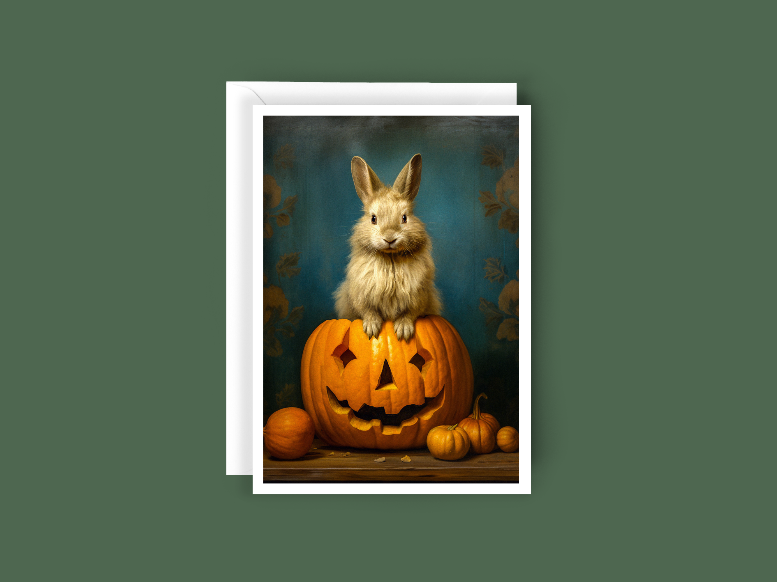 Salty Alyce - Wholesale Halloween Card -  Rabbit In A Jack O Lantern Pumpkin Blank Card 36AS2