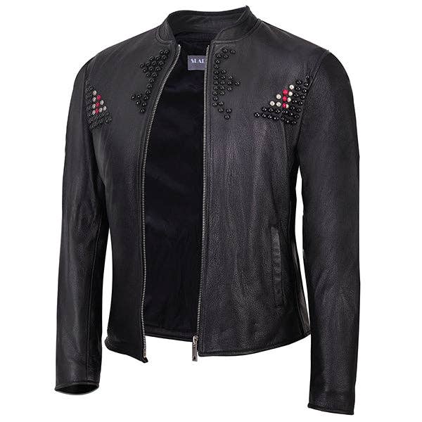 Piers Men's Black Naked Cowhide Leather Jacket With Beads, Stylish Club Wear for wholesale by Slade Leather