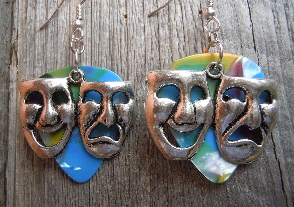 Simply Raevyn - Wholesale Dangle Earrings - Theater Mask Charm Guitar Pick Earrings3