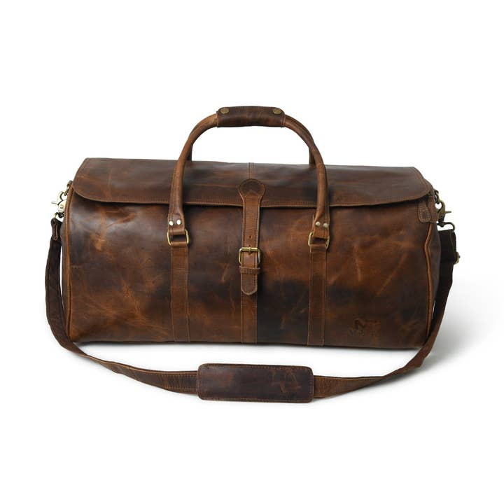 The Bolton Flap Duffel- Brown for wholesale by Classy Leather Bags