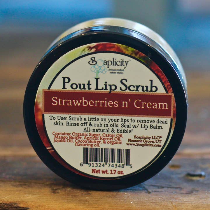 Strawberries 'n Cream Pout Lip Scrub for wholesale by Soaplicity