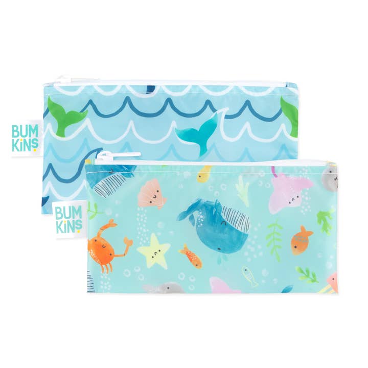 Sac à collation réutilisable, petit paquet de 2 : Ocean Life & Whale Tail pour la vente par Bumkins