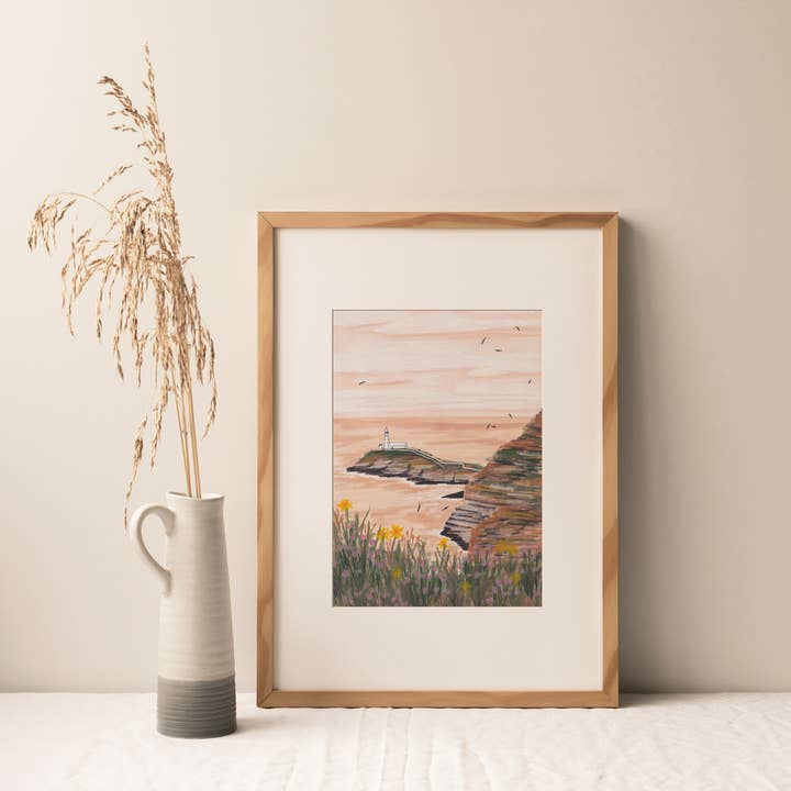 Ynys Lawd (South Stack) Cliffs, Anglesey - A4 Art Print for wholesale by Joy Jen Studio