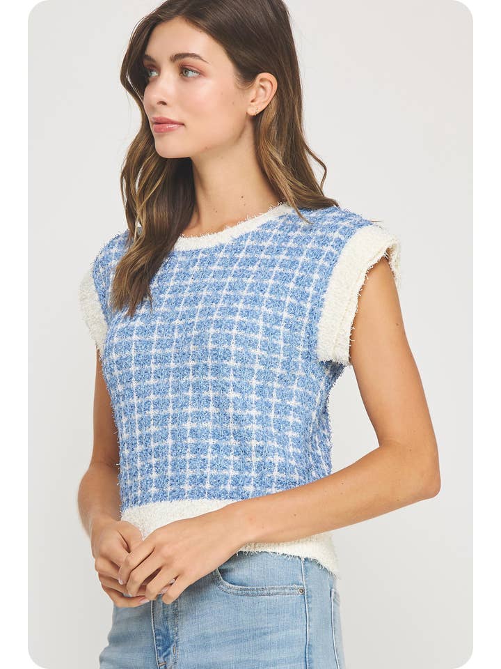 Strut & Bolt - Wholesale Blouse - Women's - Sleeveless Check Tweed Knit Sweater Top15