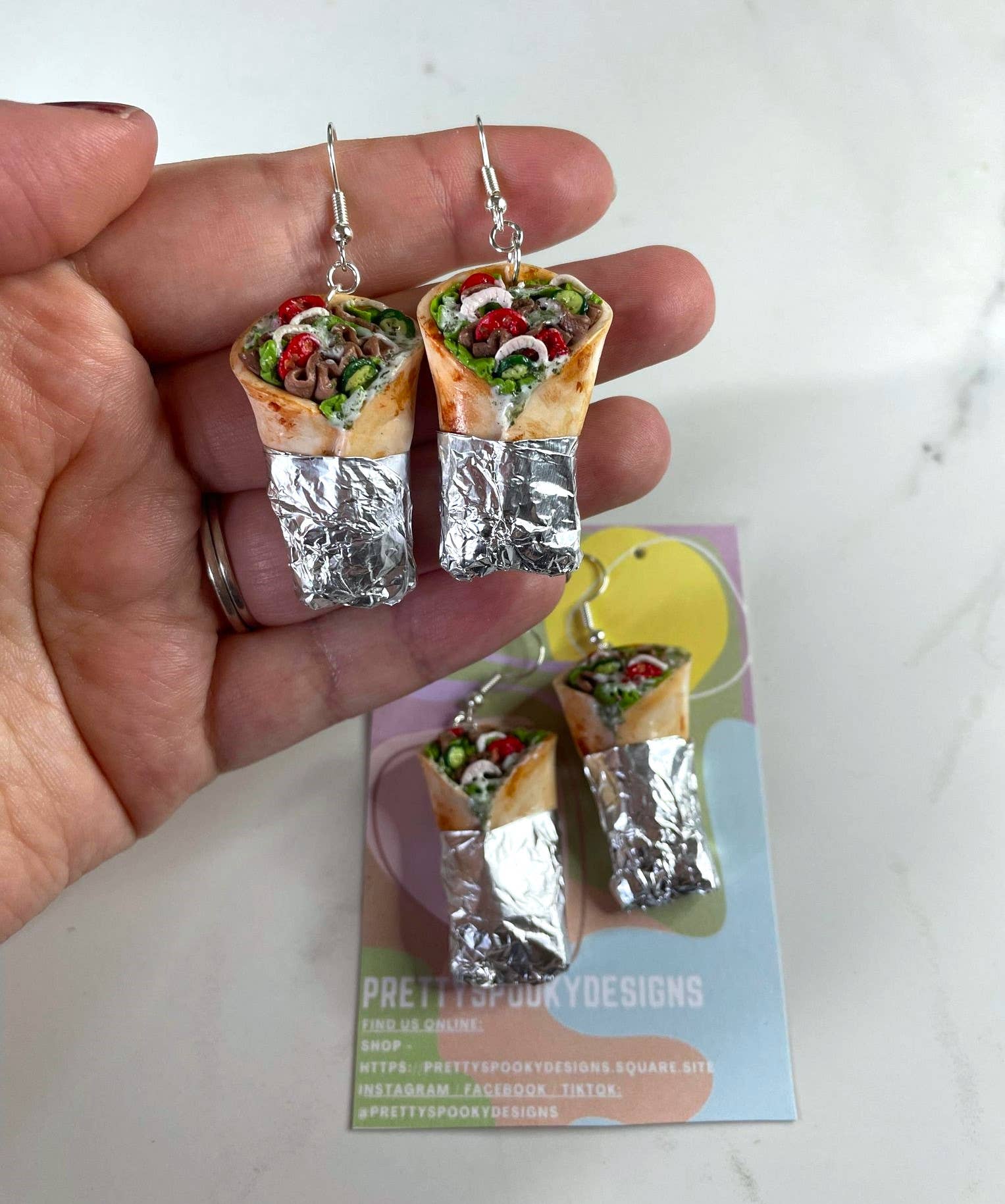 PrettySpookyDesigns – wholesale Dangle earrings – Polymer clay earrings / Doner kebabs / statement jewellery0