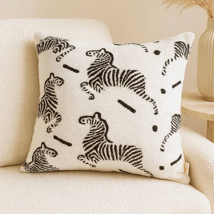 Holiday Decor Cozy Zebra Throw Pillow Fur White (18" x 18") for wholesale by FLUFFERY