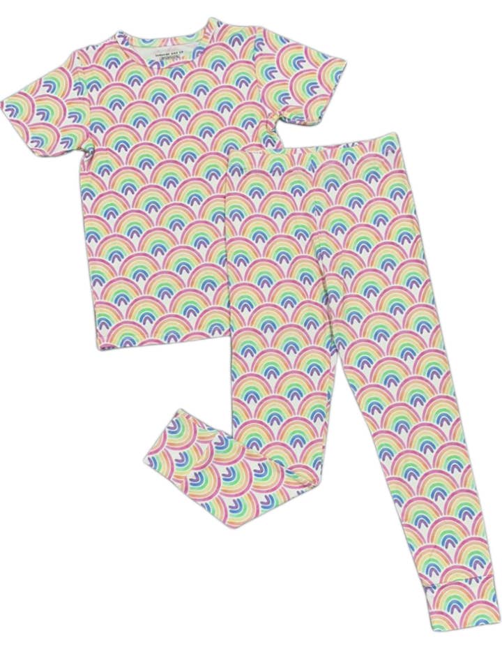 Sunshine Kids Co - Wholesale Sleepwear Set - Kids - Bamboo Rainbow Pajamas for Kids, Modern Summer PJs, Colorful Summer Pajamas, Short Sleeve PJ, Girls Pajamas