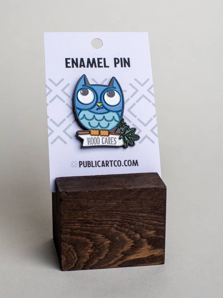 Hooo Cares - Blue - Enamel Pin for wholesale by Public Art Co.