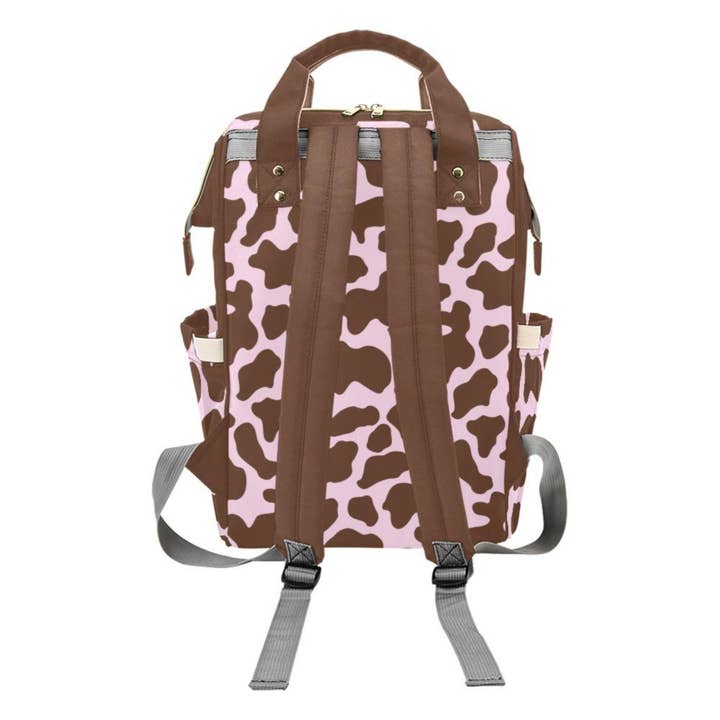 TJtoddles.com - Wholesale Diaper Bag - Baby - Designer Diaper Bags - Cute Cowgirl With Brown Cow Print On Soft Pink Waterproof Diaper Bag