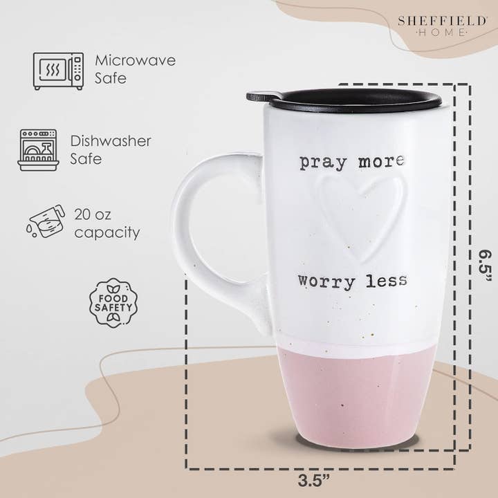 Crover - Wholesale Insulated Mug/Tumbler - 20oz Stoneware Travel Mug with Lid – Pray More Worry Less3