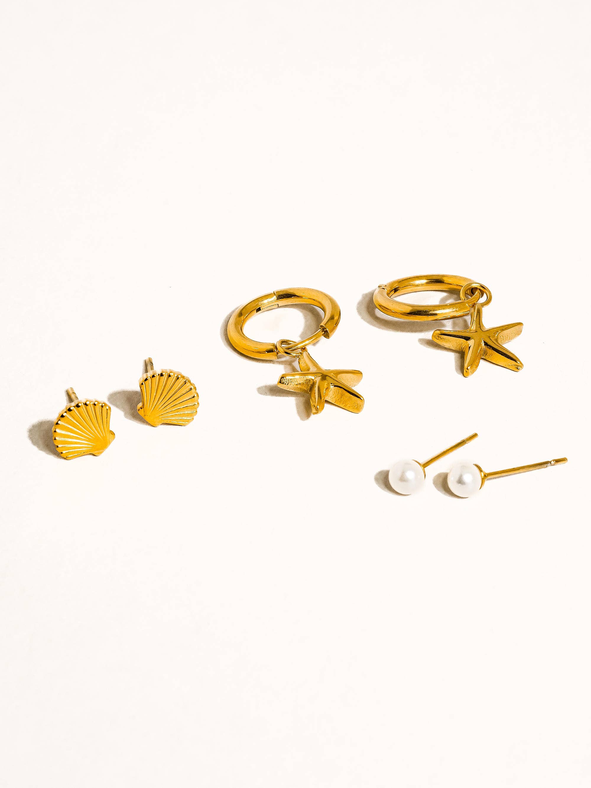 Cécile 18K Gold Non-Tarnish Star, Shell, Pearl Earring for wholesale on Faire3