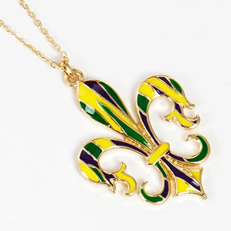 OHBOOBA DESIGN - Wholesale Pendant/Charm Necklace - Gold Plated Mardi Gras Themed Fleur De Lis Necklace