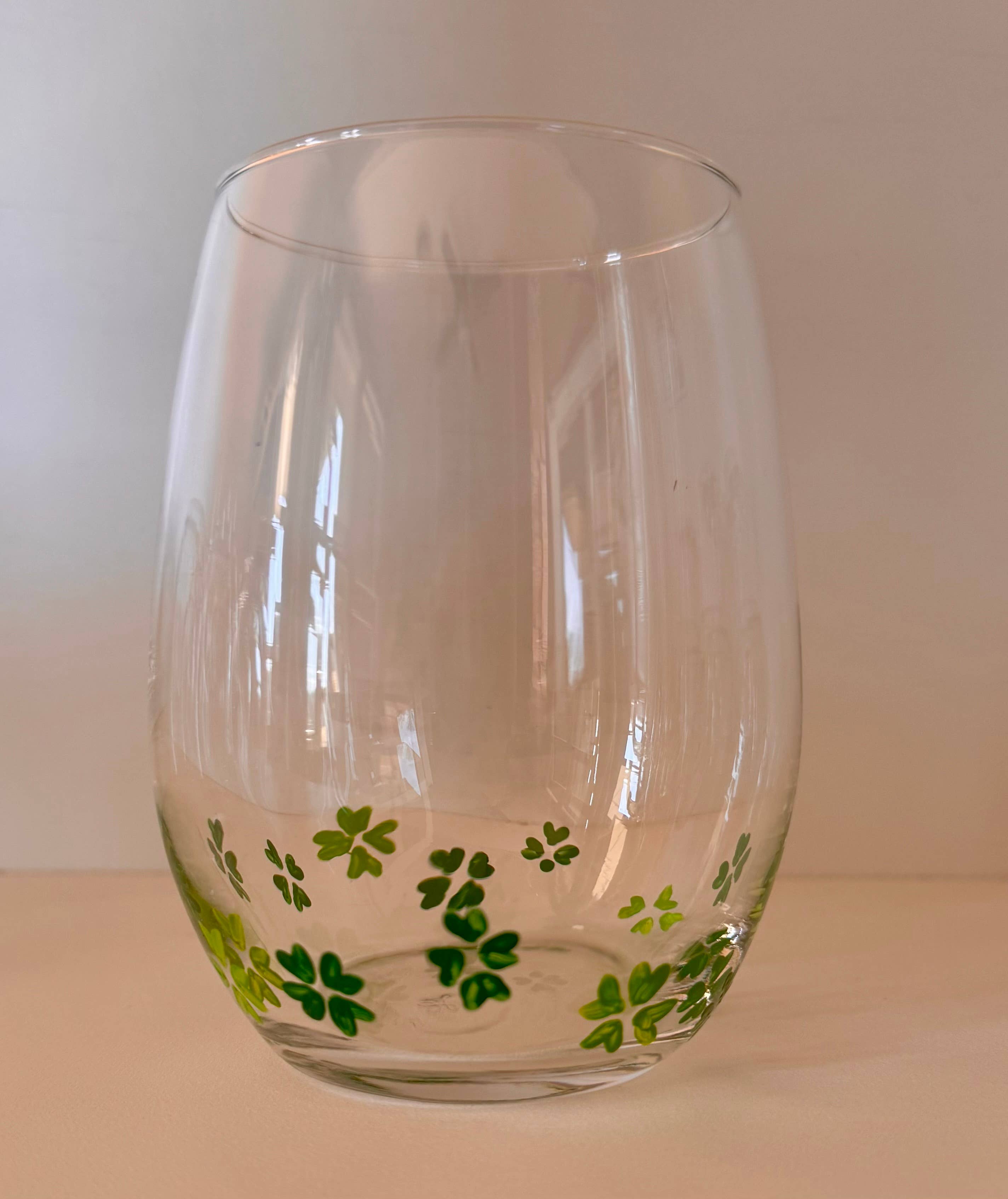 Hand Painted Glass, Co - Wholesale Jug - Hand-Painted Shamrock Stemless Wine Glass – 20 oz