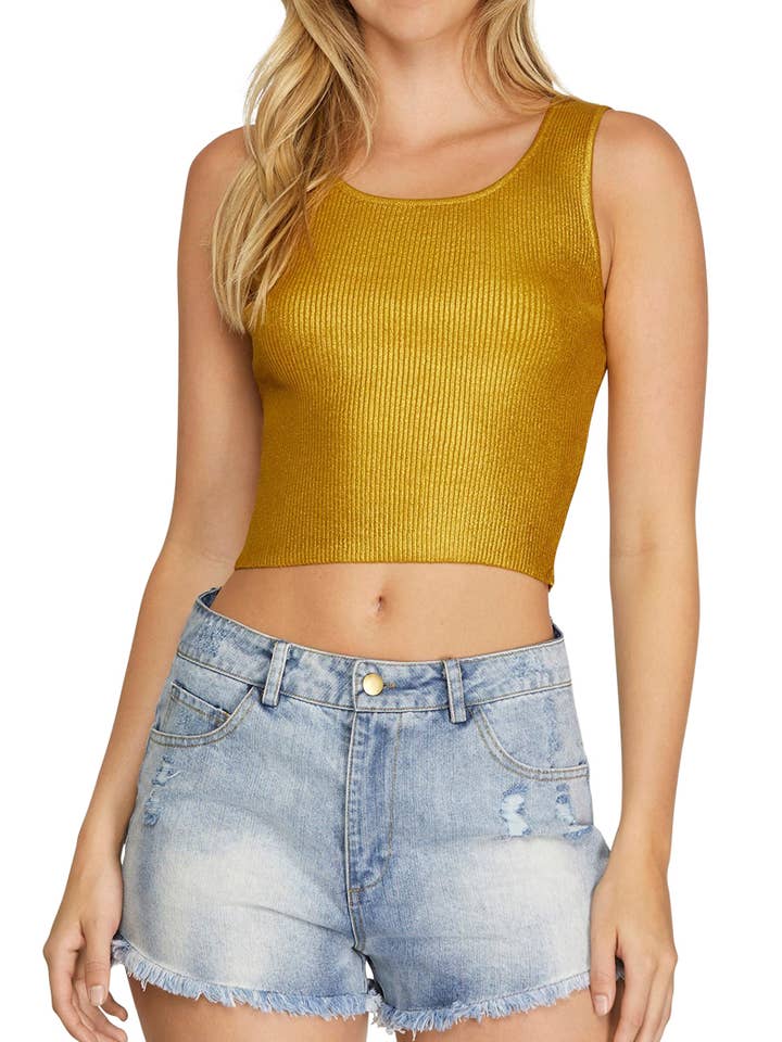 Game Day Metallic Ribbed Sweater Tank Top for wholesale by Vanilla Monkey