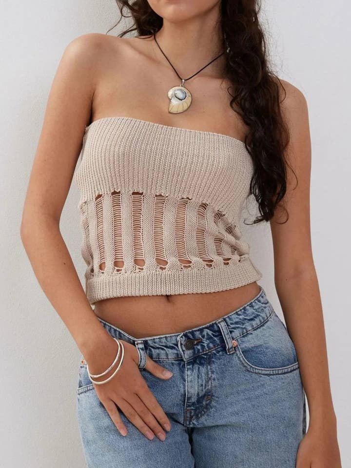 Openwork Knit Tube Top for wholesale by Salty Bloom