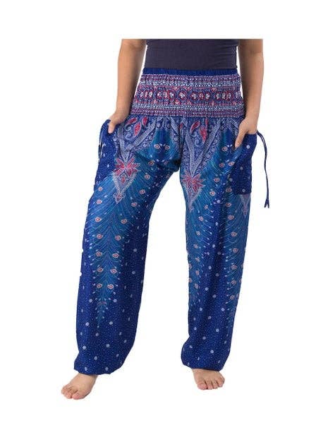 Studio 12 Collective (previously Ethnic Lanna) – wholesale Pants – Women's – Harem Pants Boho Smocked Waist w/ Pockets - Peacock