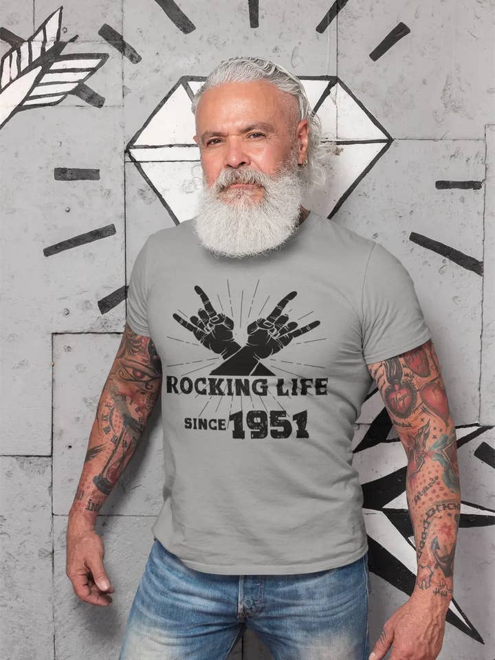 Rocking Life Since 1951 Men's T-shirt Grey Birthday Gift 00420 for wholesale by ULTRABASIC