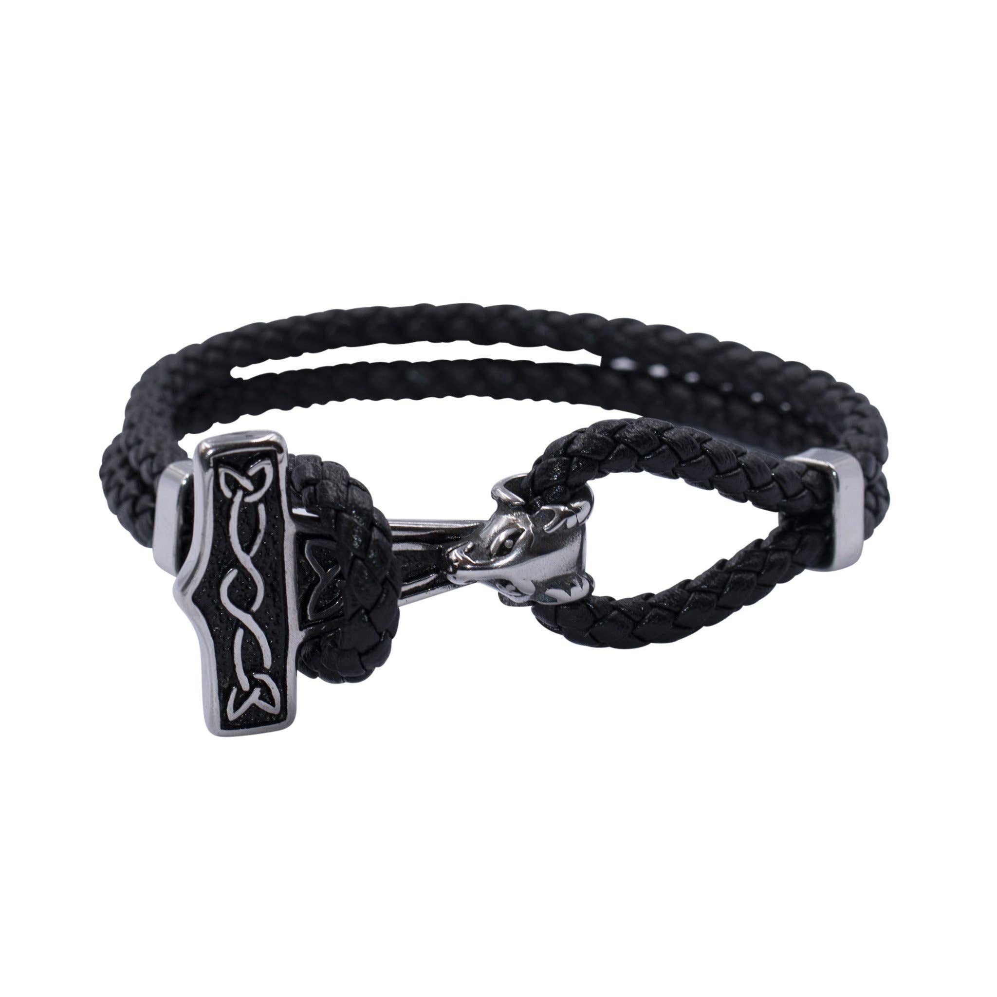 Bodywings - Wholesale Woven/Braided Bracelet - leather bracelet with stainless steel clasp “Thors Hammer Wier”0
