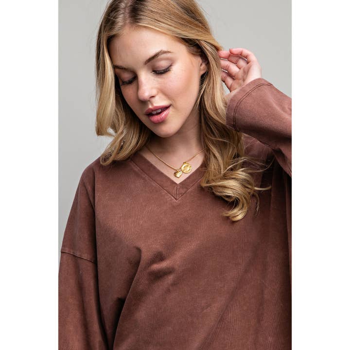 Sweet Generis - Wholesale Lounge Set - Women's - COTTON MINIERAL WASHED OVERSIZE TOP WITH CASUAL BIKER SHORT 1