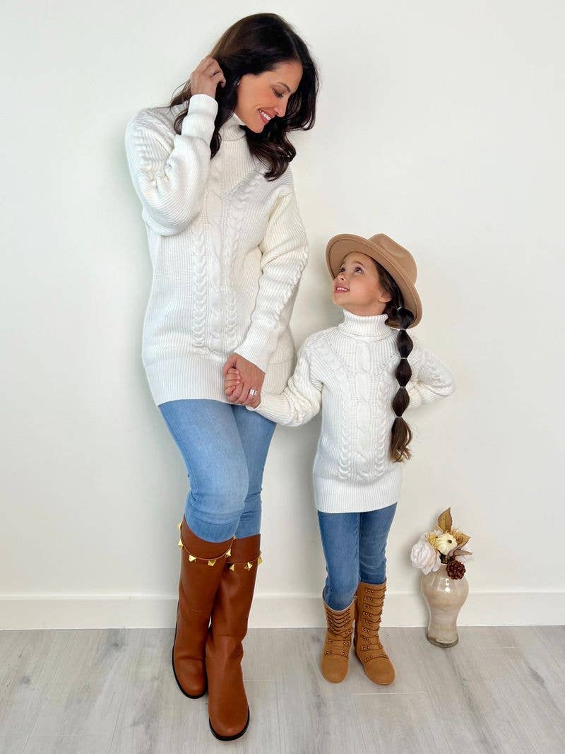 Mommy and Me Cream Oversized Cable Knit Sweater for wholesale on Faire0