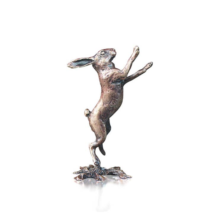 Richard Cooper Bronze - Vendita all'ingrosso Statuette decorative - Butler & Peach Scultura Miniatura di Lepre in Bronzo con Pugilato (2041)1