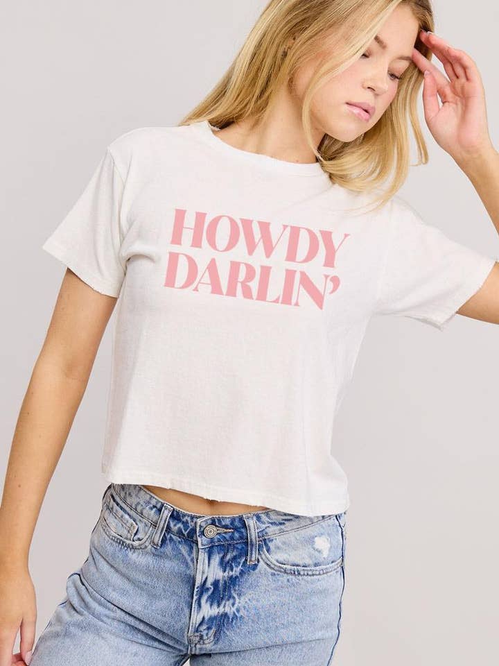 Howdy Darlin' Graphic S/S Seamless Faux Crop for wholesale by Zutter