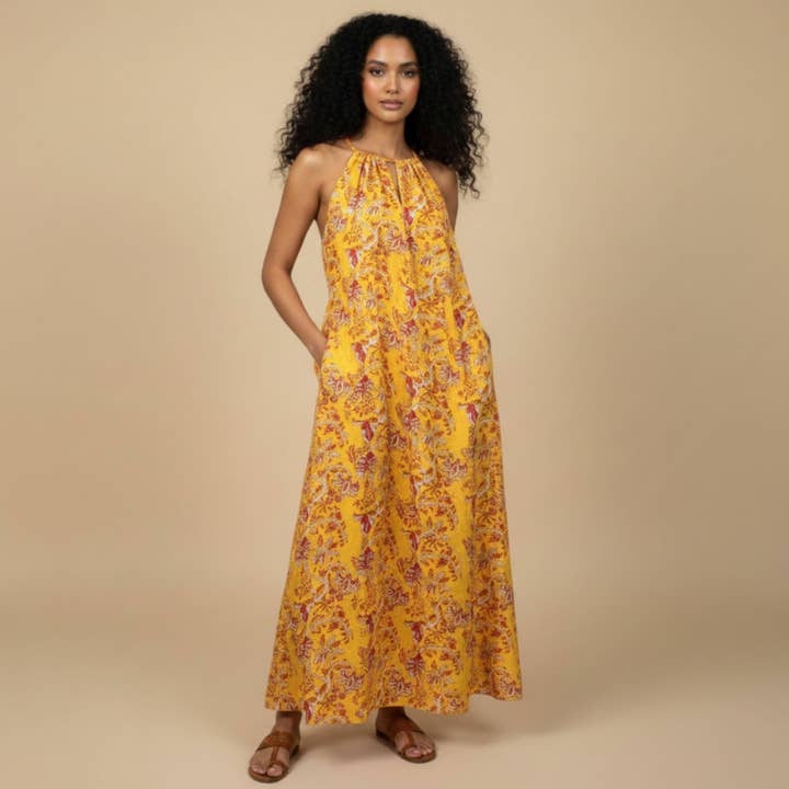 Kaya Cotton Cambric Maxi Kjole Marigold for engroshandel hos Ruhmee