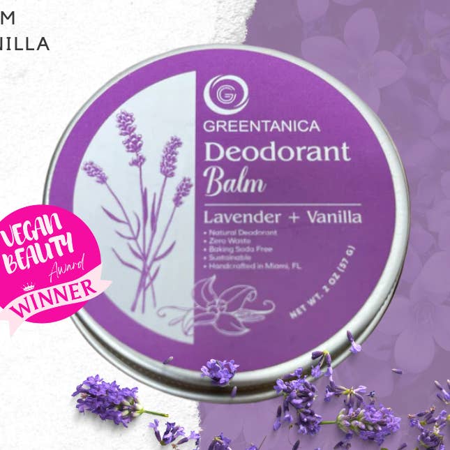 Lavender + Vanilla Vegan Deodorant Balm for wholesale by Greentanica