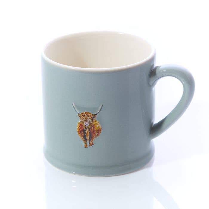 Langs - Vente Tasse à café - Tasse Vache Highland Vert Pâle Grès Embossé Ss252