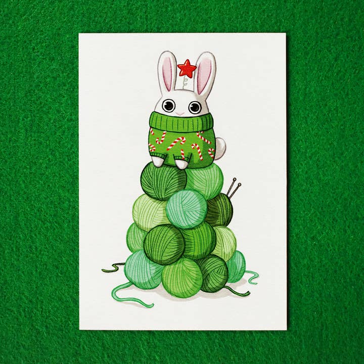 Postcard "Bunny on Christmas tree" for wholesale by Firlefanz Design